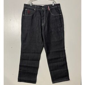 Eight 732 Stream Club Embroidered 100% Cotton Baggy Black Jean Pants Men's 42x34